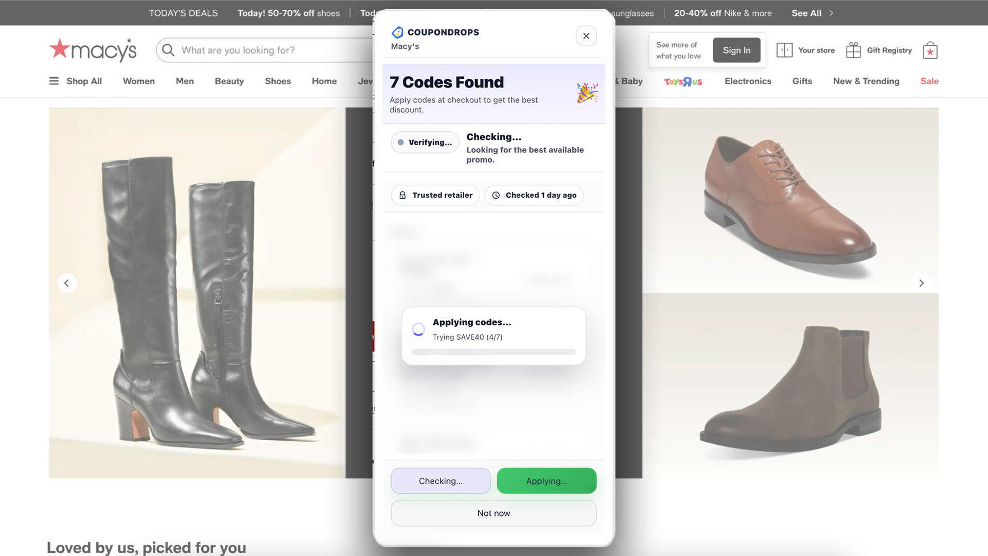 CouponDrops extension UI overlay on a store